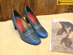 [Size 37] Giày da nữ gót cao 8cm navy Female OK703 001