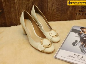 [Size 37] Giày da nữ gót cao 8cm trắng Female OK703 001