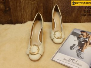 [Size 37] Giày da nữ gót cao 8cm trắng Female OK703 003