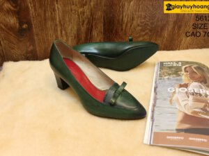 [Size 36] Giày da bò nữ cao gót 7cm xanh lá Female 5612 004