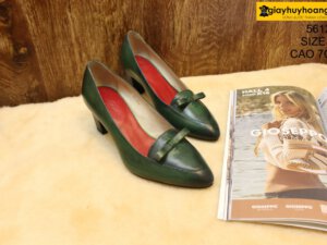 [Size 36] Giày da bò nữ cao gót 7cm xanh lá Female 5612 001