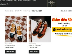 Banner mua giày nữ giảm đến 50% tại giayhuyhoangvn
