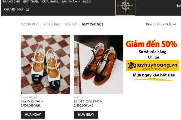 Banner mua giày nữ giảm đến 50% tại giayhuyhoangvn