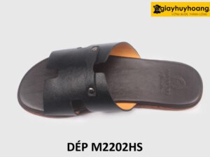 Dép da nam chữ H vân sọc Saffiano loafer M2202HS 005