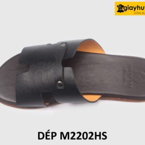 Dép da nam chữ H vân sọc Saffiano loafer M2202HS 005