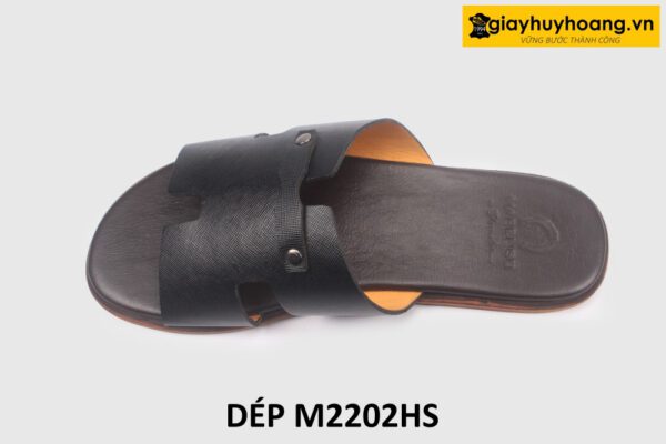 Dép da nam chữ H vân sọc Saffiano loafer M2202HS 005