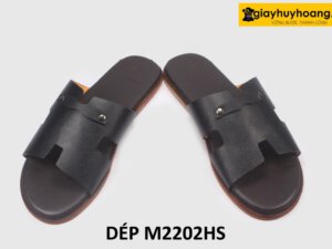 Dép da nam chữ H vân sọc Saffiano loafer M2202HS 004
