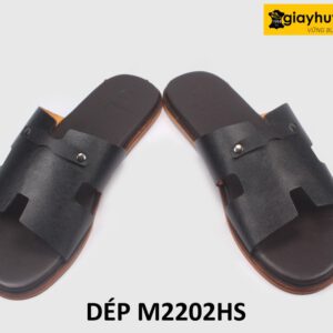 Dép da nam chữ H vân sọc Saffiano loafer M2202HS 004