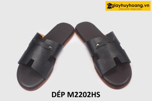 Dép da nam chữ H vân sọc Saffiano loafer M2202HS 004