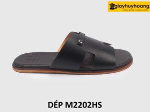 Dép da nam chữ H vân sọc Saffiano loafer M2202HS 001