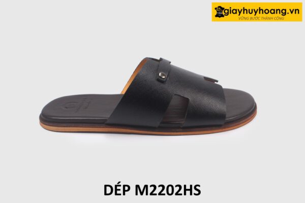Dép da nam chữ H vân sọc Saffiano loafer M2202HS 001