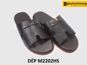 Dép da nam chữ H vân sọc Saffiano loafer M2202HS 003