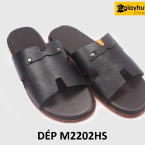 Dép da nam chữ H vân sọc Saffiano loafer M2202HS 003