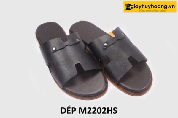 Dép da nam chữ H vân sọc Saffiano loafer M2202HS 003