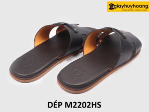 Dép da nam chữ H vân sọc Saffiano loafer M2202HS 002