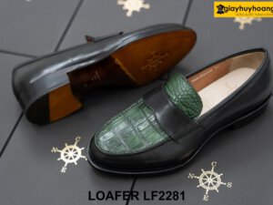 Giày lười nam mũi tròn phối da cá sấu xanh Loafer LF2281 005