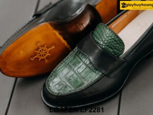 Giày lười nam mũi tròn phối da cá sấu xanh Loafer LF2281 004