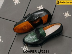 Giày lười nam mũi tròn phối da cá sấu xanh Loafer LF2281 003