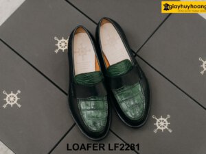 Giày lười nam mũi tròn phối da cá sấu xanh Loafer LF2281 001