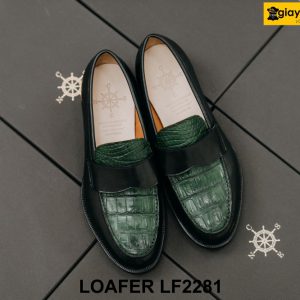 Giày lười nam mũi tròn phối da cá sấu xanh Loafer LF2281 001
