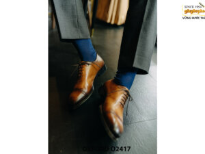 Giày da nam vàng bò mặc bộ áo vest suit Oxford O2417 001