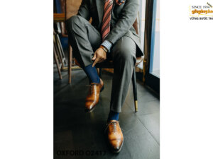 Giày da nam vàng bò mặc bộ áo vest suit Oxford O2417 005