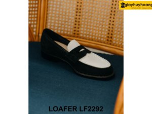 Giày lười nam da lộn đen trắng Penny Loafer LF2292 004