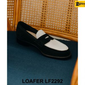 Giày lười nam da lộn đen trắng Penny Loafer LF2292 004