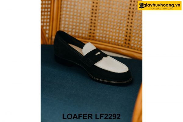 Giày lười nam da lộn đen trắng Penny Loafer LF2292 004