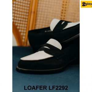 Giày lười nam da lộn đen trắng Penny Loafer LF2292 003