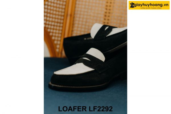 Giày lười nam da lộn đen trắng Penny Loafer LF2292 003
