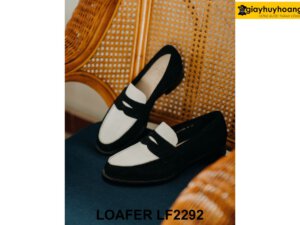Giày lười nam da lộn đen trắng Penny Loafer LF2292 001