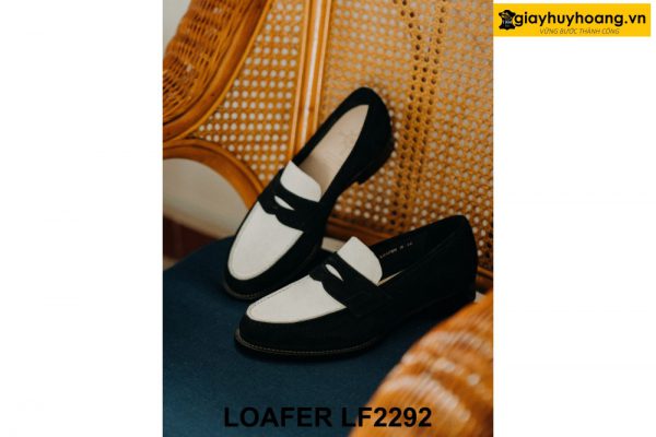 Giày lười nam da lộn đen trắng Penny Loafer LF2292 001