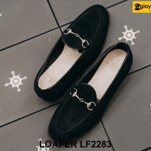 Giày lười nam da lộn màu đen có khóa horesit Loafer LF2283 004