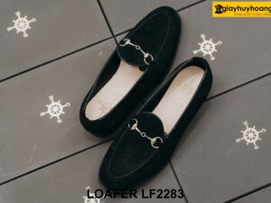 Giày lười nam da lộn màu đen có khóa horesit Loafer LF2283 004
