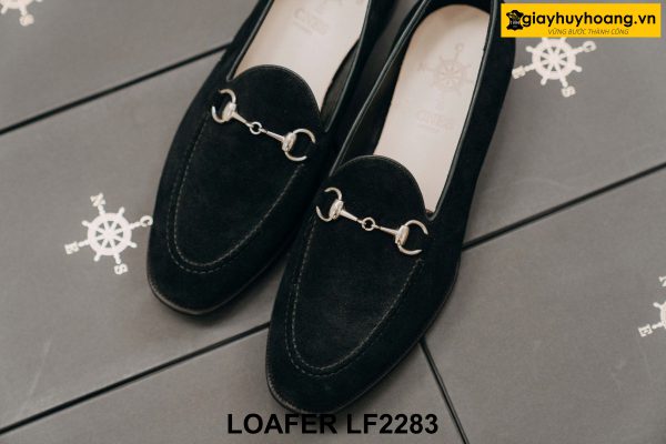 Giày lười nam da lộn màu đen có khóa horesit Loafer LF2283 001