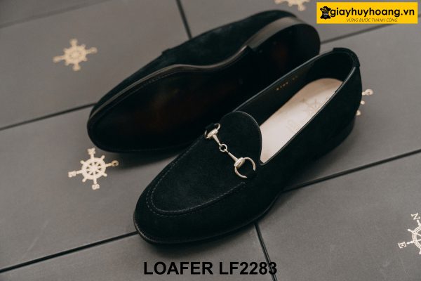 Giày lười nam da lộn màu đen có khóa horesit Loafer LF2283 003
