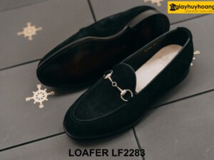 Giày lười nam da lộn màu đen có khóa horesit Loafer LF2283 003