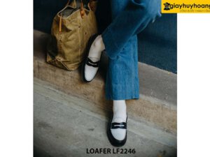 Giày lười nam trẻ trung đen phối trắng Loafer LF2246 005