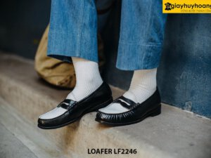 Giày lười nam trẻ trung đen phối trắng Loafer LF2246 004