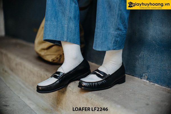 Giày lười nam trẻ trung đen phối trắng Loafer LF2246 004
