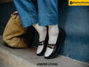 Giày lười nam trẻ trung đen phối trắng Loafer LF2246 001
