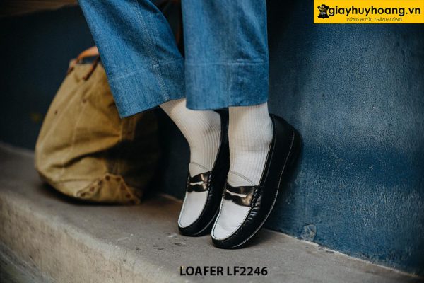 Giày lười nam trẻ trung đen phối trắng Loafer LF2246 001