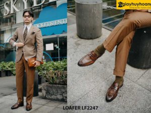 Giày da lười nam mặc vest suit nâu Loafer LF2247 002