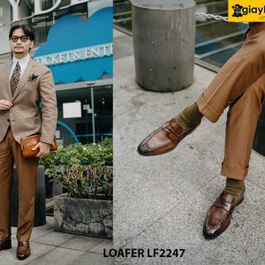 Giày da lười nam mặc vest suit nâu Loafer LF2247 002
