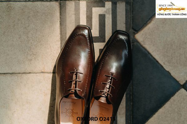 Giày da nam trơn màu nâu mũi vuông Oxford O2413 0001