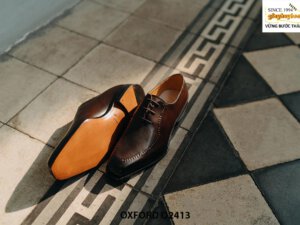 Giày da nam trơn màu nâu mũi vuông Oxford O2413 0003
