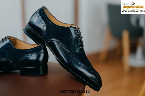 Giày da nam màu đen phối da lộn Wingtips Oxford O2414 005
