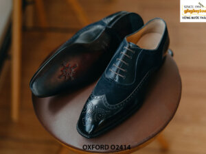Giày da nam màu đen phối da lộn Wingtips Oxford O2414 004