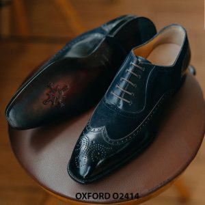 Giày da nam màu đen phối da lộn Wingtips Oxford O2414 004